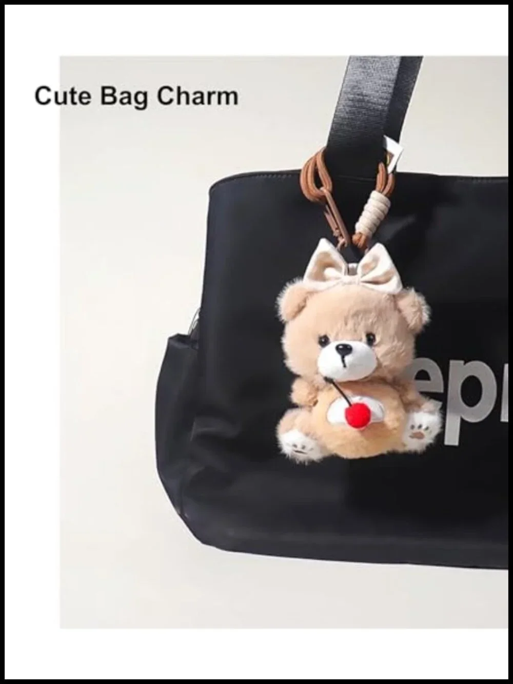 Plush Bear Keychain Bag Charm with Nylon Cord Strap - Cute Gift